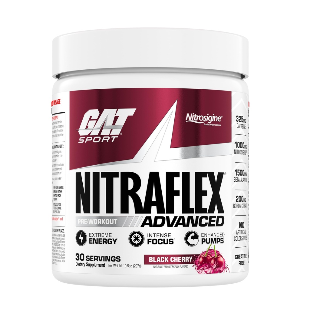 GAT SPORT Nitraflex Advanced Pre-Workout Toz, Blood Flow, Boosts Strength and Energy, improves Egzersiz Performansı (Black Cherry, 30 Hizmet)