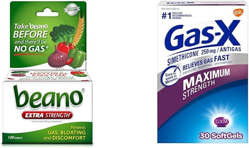Beano Ultra 800 Kont ve Gas-X maksimum Güçlü 250 mg Simethicone 30 Kont Gaz Yardımı