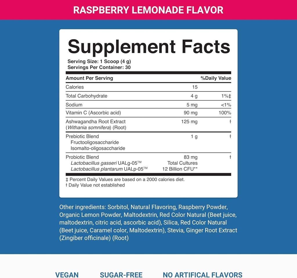 Nighttime Complete by Activated You Daily Wellness Drink for Gut Health with Ashwagandha - Raspberry Lemonade with Prebiotics, Probiotics, Vitamin C - Supports Relaxation & Digestion, Plant-Based