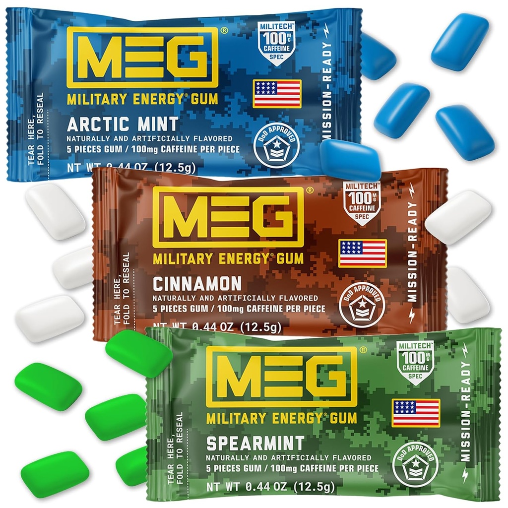 MEG Gum - Askeri Enerji Gum | 100 mg of Caffeine Per Piece - 15 parça Örnek Paketi - Enerji ve Performansa Odaklanmak
