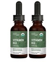 USDA Organik Vitamin B12 2000mcg Sublingual Liquid Supplement (2-Pack) - Vegan Mecobalamin Natural Energy için damlalar, Metabolism ve Immune Sistem Desteği - 1 Fl Oz