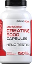 Piping Rock Tinatine Monohidrat Capsules | 5000 mg | 150 Pills | Erkekler ve Kadınlar için Mikronize Tamam | Gluten Free