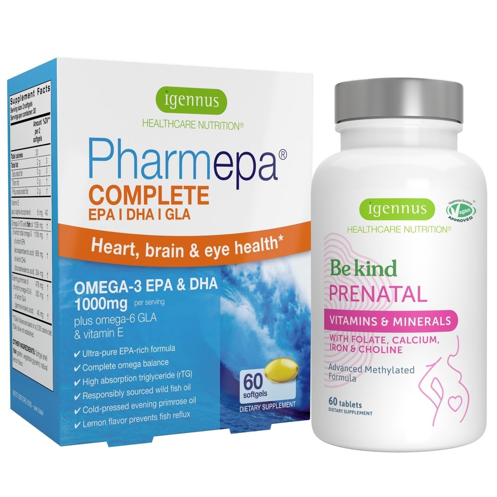 Gelişmiş Prenatal Multivitamin & Pharmepa Tamam EPA DHA rTG Omega 3 1000 mg Gebelik Desteği Sche, Igennus