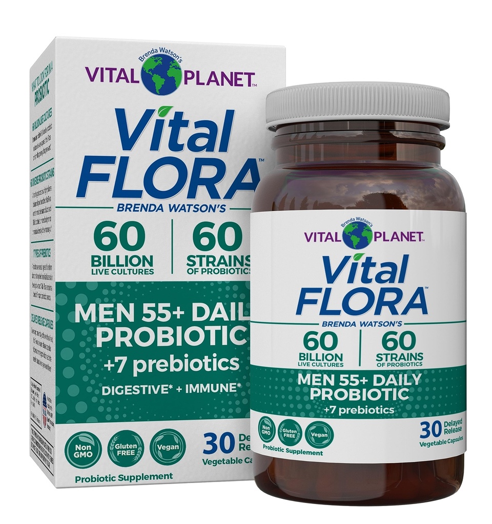 Vital Planet - Vital Flora Erkekler 55+ Daily Probiyotik, 60 Milyar CFU, 60 Diverse Strains, 7 Organik Prebiyotikler, Immune Support, Gas Relief, Colon and Digestive Health Probiyotiks for Men 30 Capsules