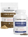 Real Mushrooms Vitamin D2, Chelated çinko, Chaga, Reishi (120ct) ve Organik Lion's Mane Toz (60 Hizmet) Sche - Immunity and Cognitive Support, Improv Abors - Vegan, Gluten Free, Non-GMOMOMO
