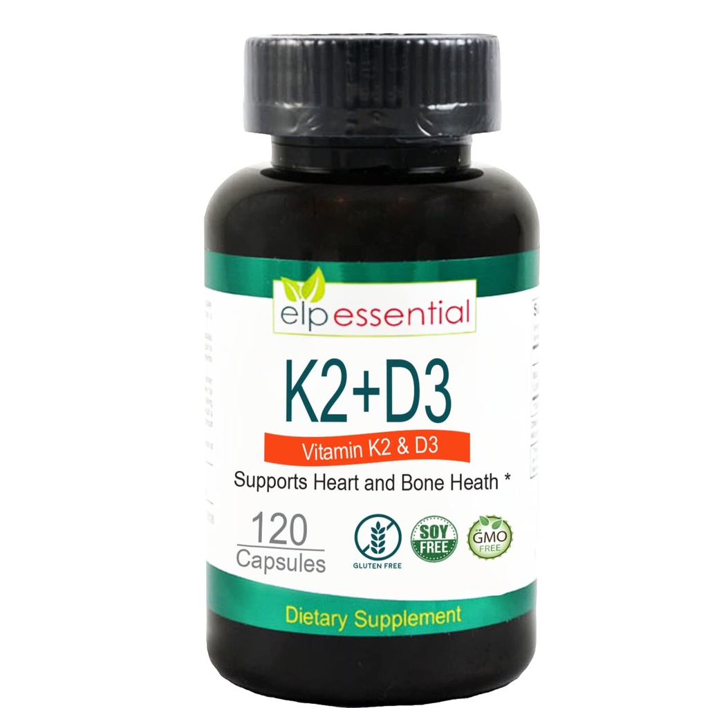 D3 Tamam Bone ve Heart Health ile ELP ESSENTIAL Vitamin K2,Capsules K2+D3 Vitaminleri 120 Capsules