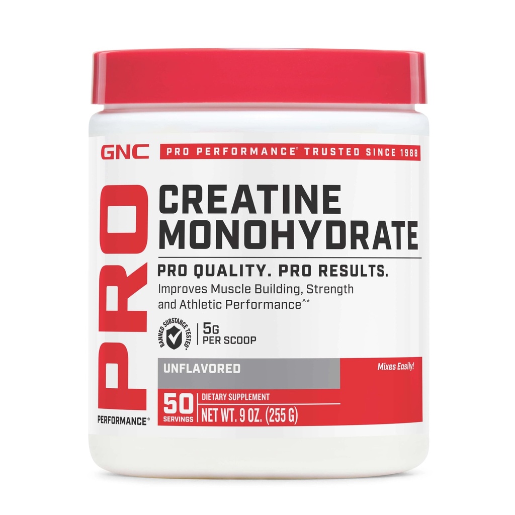 GNC Pro Performance Kretine Monohidrat Toz for Women & Men, 5 Kre Binası, Enerji Üretimi, Endurance, Performans, 50 Hizmet