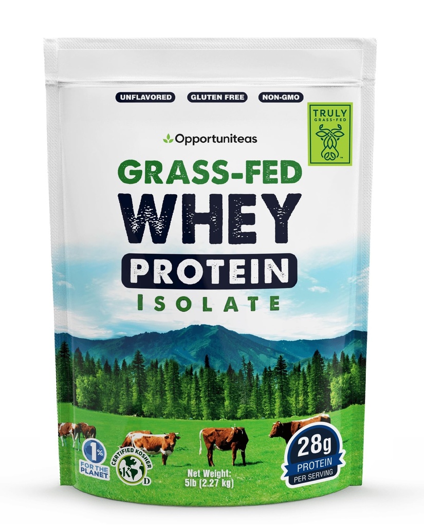 Opportuniteas Grass Fed Whey Isolate Protein Tozu - Yapay Tatlıcılar olmadan 28g Protein Tozu, Hormonsuz İnekler, GMO - 5lb