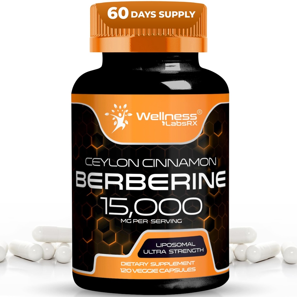WELLNESS LABSRX Berberine Supplement 15,000mg - Ceylon Cinnamon ile Berberin, Genel Wellness Destek Kapsülleri - 120 Capsules (Pazar 1)