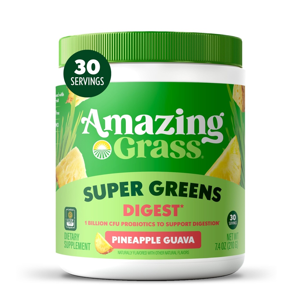 Amazing Grass Greens Mix Digest: Super Greens Toz Smoothie Mix for Digestion Support with Organic Spirulina, Chlorella, Beet Root Toz, Digestive Enzymes & Probiyotiks, 30 Hizmetler