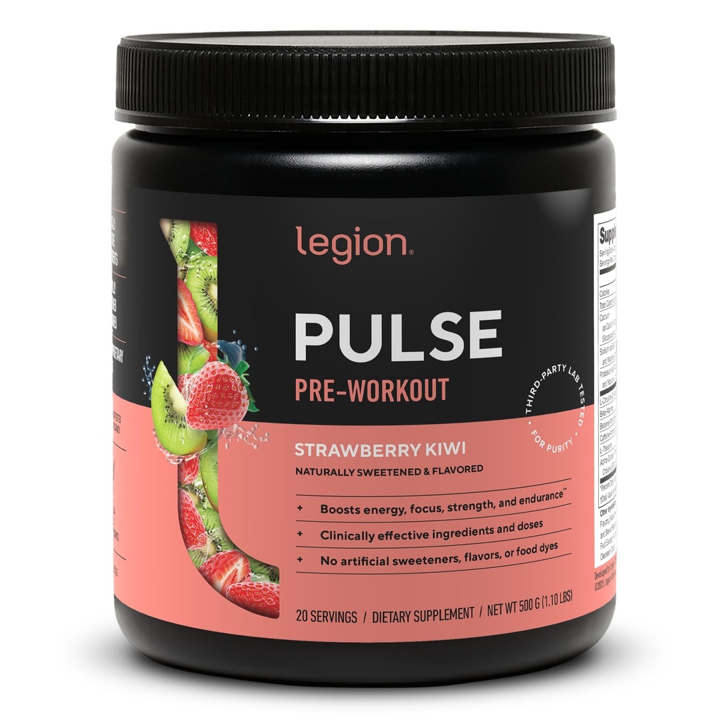 LEGION- All Natural Nitric Physics Preworkout Drink to Boost Energy,tine Free, Natural Sweetized, Beta Alanine, Citrulline, Alpha GPC (Strawberry Kiwi)