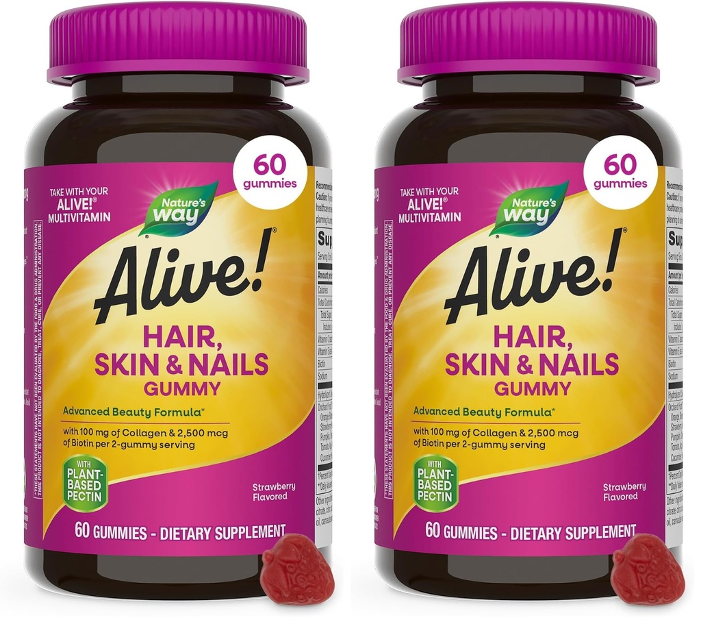 Doğanın Yolu Alive! Saç, Skin & Nails Gummies, Advanced Beauty Formula*, Biotin ve Collagen ile, Strawberry Flavored, 60 Gummies (Pazarlama Mayıs Vary) (Pazarlama 2)