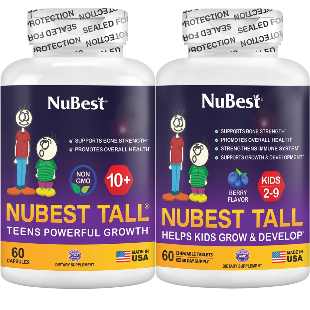 Nu Best Sche Tall 10+ 60 Capsules Tall Kids 60 Chewable Tabletler | Çocuklar ve Gençler için Üst Büyüme Desteği | Gıda, Vitaminler D3 K2, Collagen & Herbs
