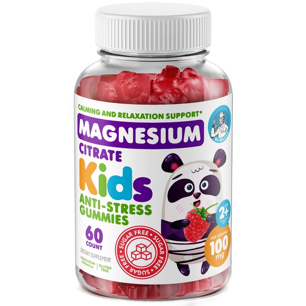 DR. MORITZ Sugar-Free Calmies for Kids and Yetişkinler - Non-GMO Kids Magnezyum Gummies - Raspberry Flavor - 1-Pack (60 Kont)