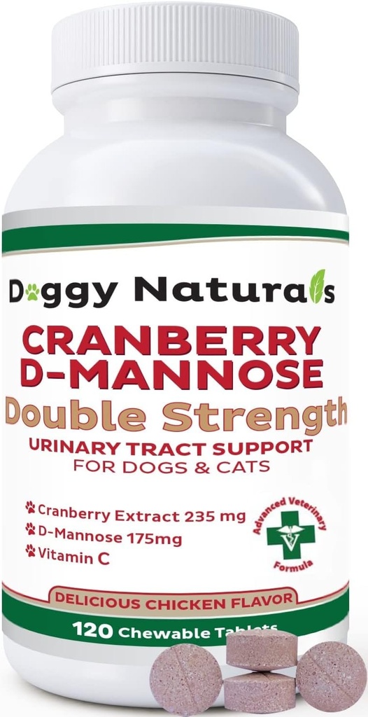 Köpekler ve Kediler için Cranberry D-Mannose Urinary Tract Enfeksiyon Destek Önlemeleri ve Eliminates UTI, Bladder Enfeksiyon Kidney Desteği, Antioksi (Çift Güçlü Tablet, 120)