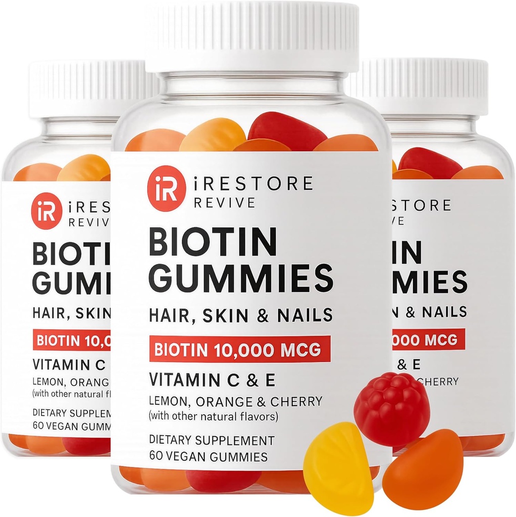 IRestore Hair G Vitaminummys, Vegan Biotin Gummies for Hair Skin and Nails, Saç Büyüme Kadınlar ve Erkekler için Saç Büyümeleri, Biotin 10.000