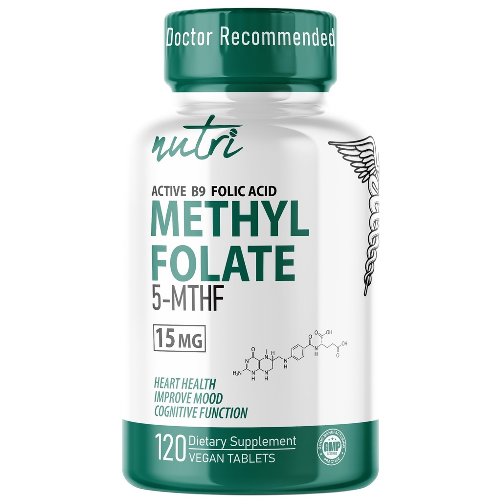 Nutri 5-MTHF L Torchfolate 15MG - 4 Ay Supply, 120 Vegan Tabletler - Medeniyet Tamamı - Bilişsel Fonksiyonlar, Kalp Sağlığı, Prenatal Destek - 3rd Parti Test Edildi - NSF sertifikalı Tesis