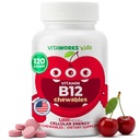 Çocuklar için B12 1000 mcg Chewable Tabletler - Tasty Natural Cherry Flavor - Vegan, GMO-Free, Gluten Free, Nut Free - Diyet Supplement - Hücre Enerji Vitaminleri - 120 Chewables