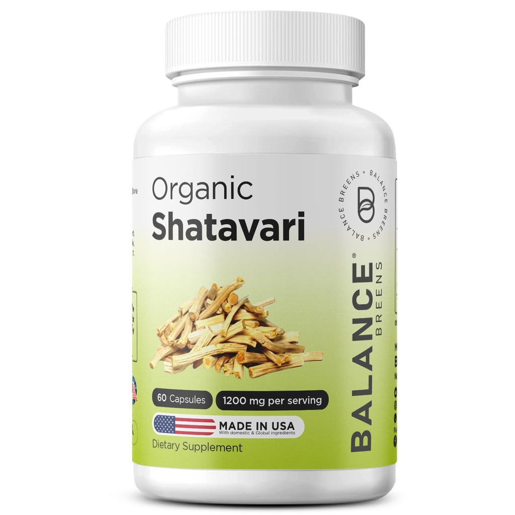 Organik Shatavari 1200 mg, 60 Capsules - Lactation Support Vitamins, Kadınlar için Hormonal Denge, Asparagus Racemosus Root