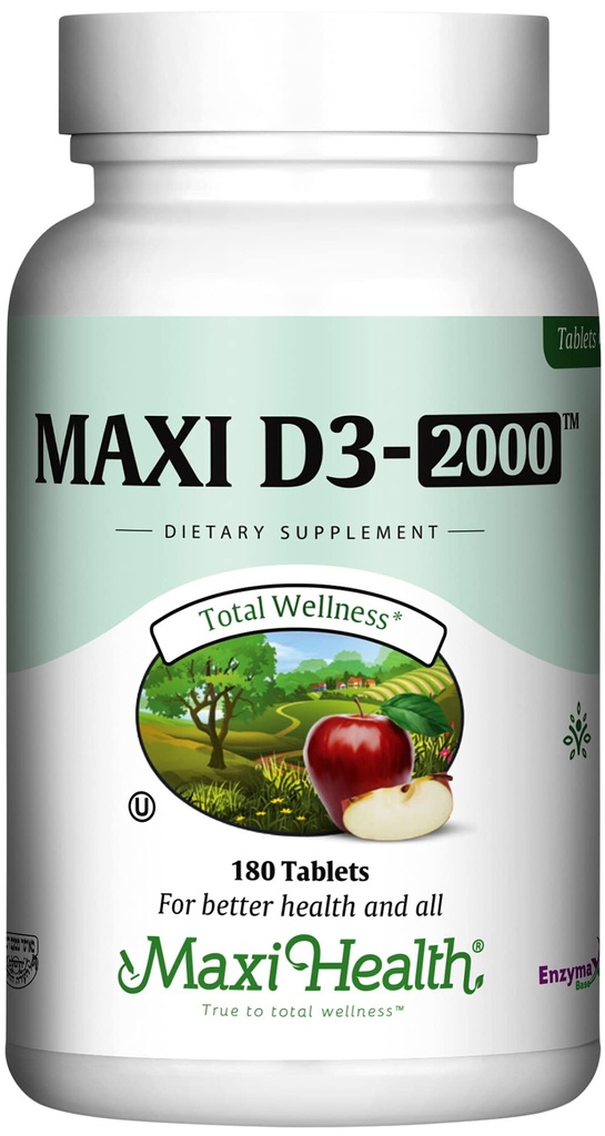 Maxi Health Kosher Vitamin D3 2000IU - Sağlıklı Immune Yanıtı için yüksek derecede Absorbable Vitamin D Supplements for Health Immune Response, Kalsiyum Absorps & Bone Health - D3 Vitamin 2000 IU -180 Tabletler