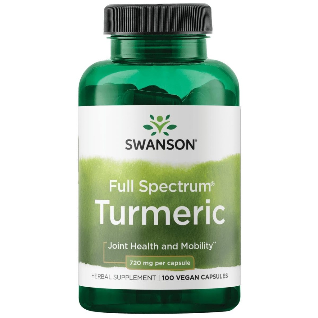 Swanson Full Spectrum Turmeric - Herbal Supplement Ortak Sağlık ve Hareketliliği Destekleme - Doğal Formula Digestive Health - (100 Capsules, 720 mg each)