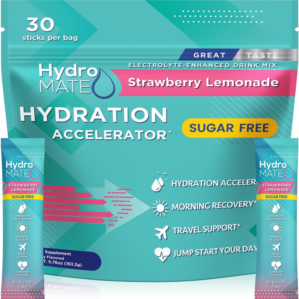 Elektrolyte Toz Sugar-Free Hydration Packets Strawberry Lemonade HydroMATE 30 Sticks