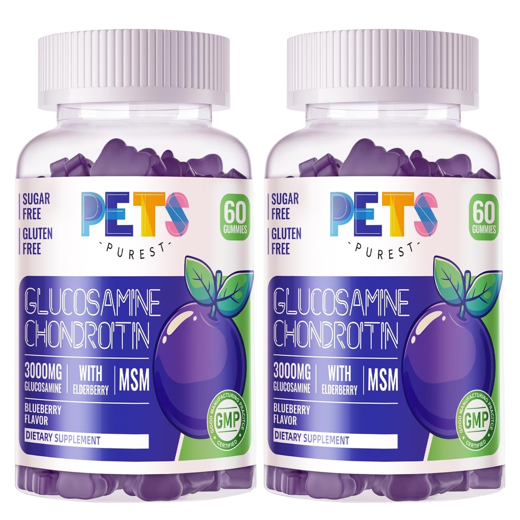 MSM & Elder Ekstra Güçleri ile Evcil hayvanlar Purest Glucosamine Chondroitin Gummies - Ortak Destek, Antioksi Immune Support Supplement for Yetişkinler, Men & Women(2 Pack) Blueberry