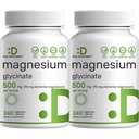 2 Pack Magnezyum Glycinate 500 mg, 480 Veggie Capsules | 100% Chelated for Easy Abors | Essential Mineral Supplement for Muscle, Sleep, & Heart Health Health