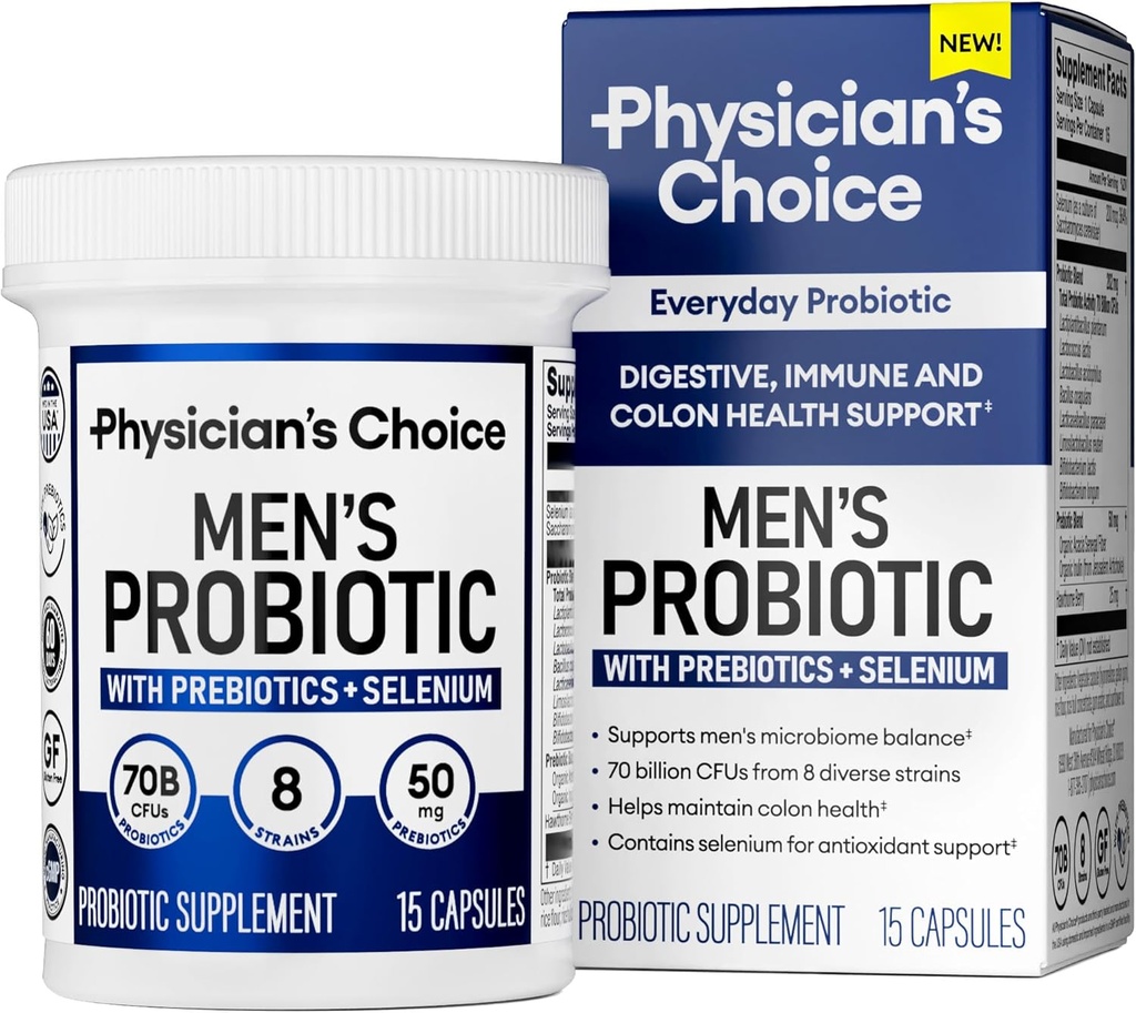 Doktor'un Erkekler için Probiyotikleri - 70 Milyar CFU - 8 Strains - Selenium & Prebiyotiks - Supports Digestive Health, Microbiome, Colon, & Immune Health - Advanced Men's Probiyotik - 15ct Örnek Boyut