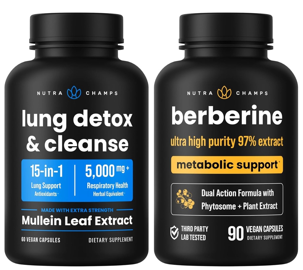 NutraChamps Complete Respiratory & Metabolic Desteği: Lung Cleanse & Berberine Duo