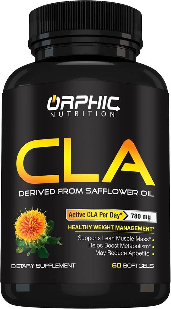ORPHIC NUTRITION CLA Safflower Oil Supplement - Made with Safflower Oil - 780mg Non-Stimulant Conjugated Linoleic Acid for Men & Women* to Support Weight Loss Efforts and Metabolism* - 60 Softgels