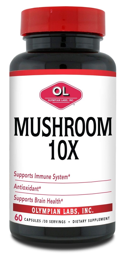 Olympian Labs 10X Mushroom Supplement Capsules - Kapsamlı Formula Immune Sistemi, Antioksi, Beyin Sağlığı - 60 Capsules (30 hizmet)