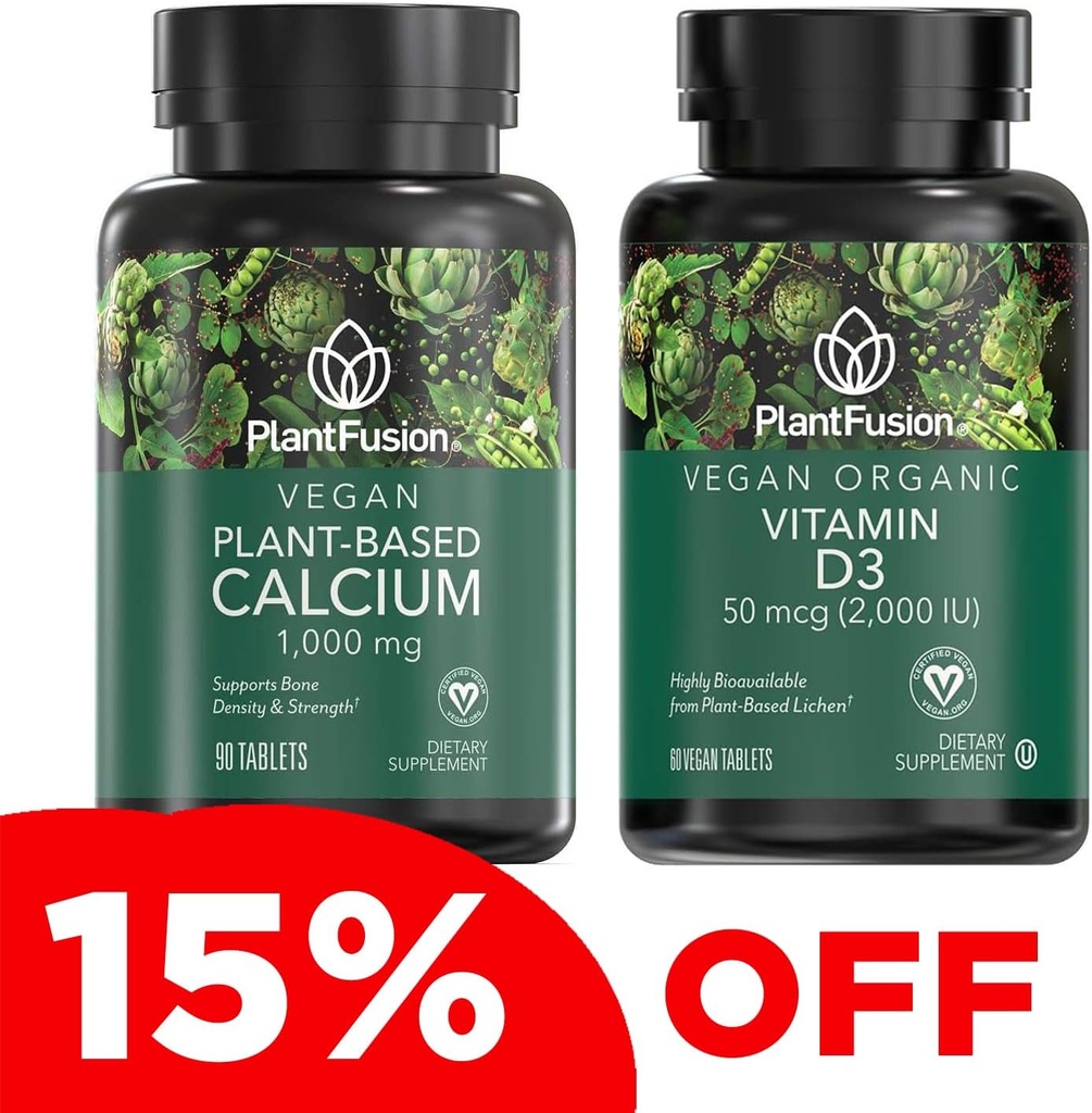 PlantFusion Vegandis & D3 Sche - Premium Plant Temelli Kalsiyum 1000 mg ve D3 2000IU Seramik Büyüme, Yoğunluk ve Güçlülik ve Immune Support