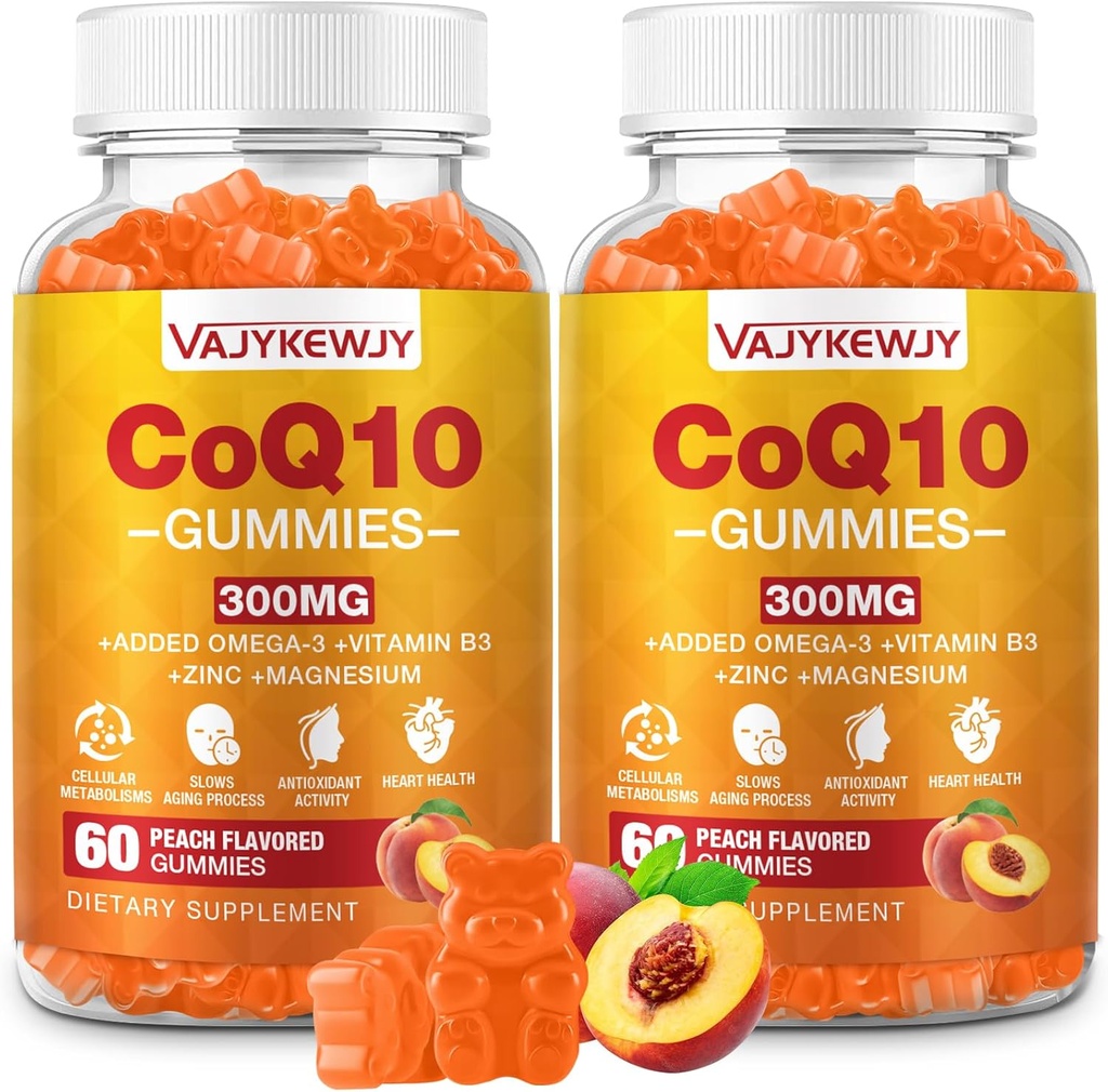 2 Pack CoQ10 Gummies 3000 mg - Plus Omega-3, Vitamin B3 & çinko, Yüksek Abpsiyon Coenzyme Q10 Hücreleri Enerji ve Antioksi Desteği için Tamamlar, Vegan 120 Kont