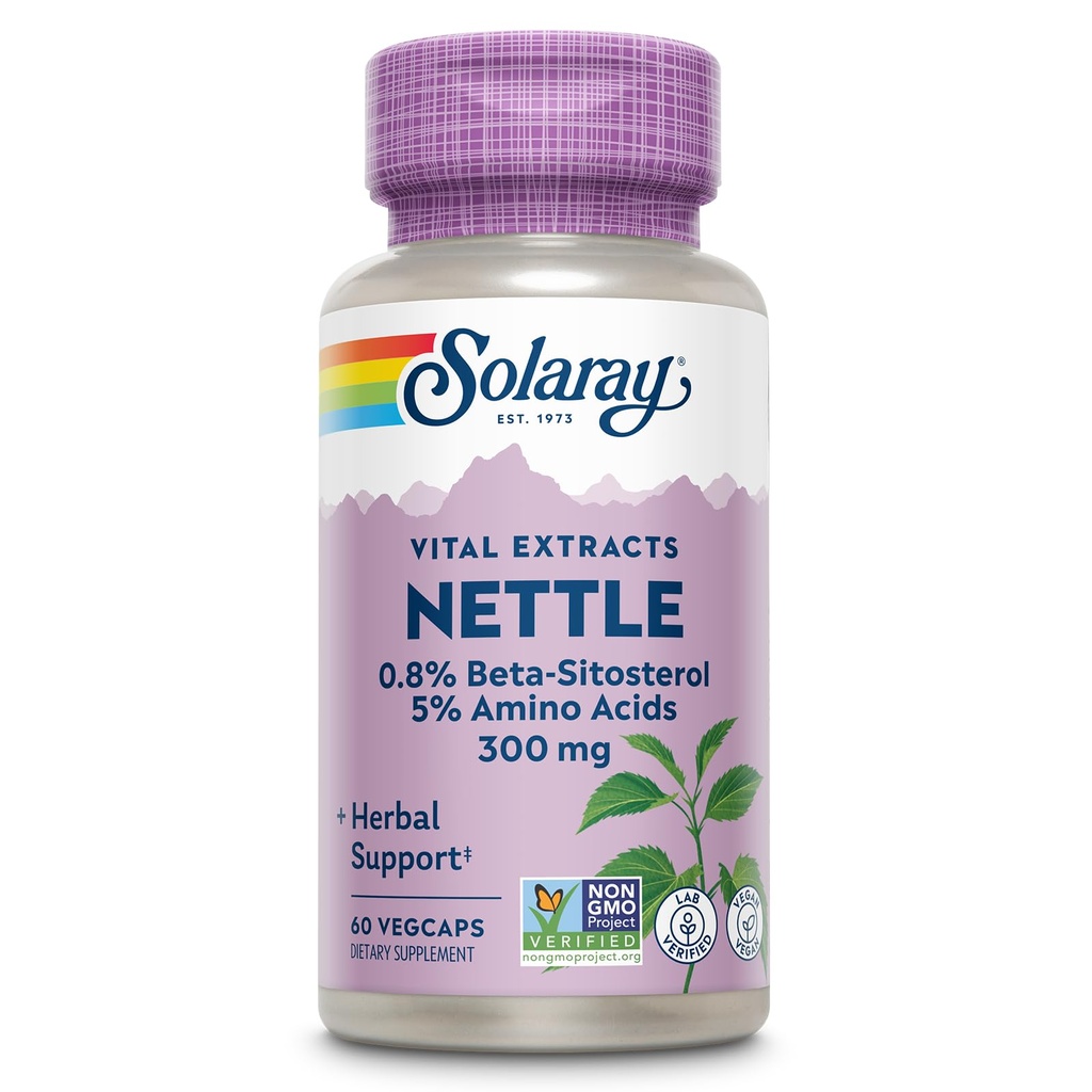 SOLARAY Nettle Root, Nettle Root 150 mg ile 300 mg, Amino Asits ve Beta-Sitosterol ile Erkekler için sağlıklı Urinary & Prostate Desteği, 60 Günlük Garanti, 60 Hizmet, 60 VegCaps
