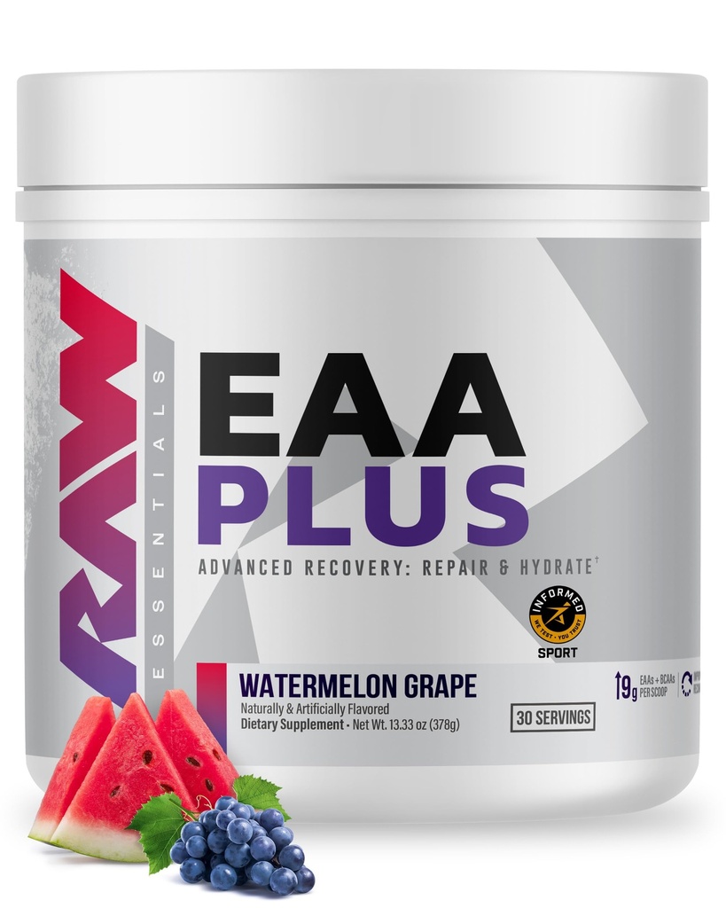 RAW EAA Plus, Amino Asits Toz, Watermelon Grape (30 Hizmet) - Gelişmiş Endurance, Recovery & Lean Kas Büyümesi için · BCAA Amino Asits Supplement for Men & Women