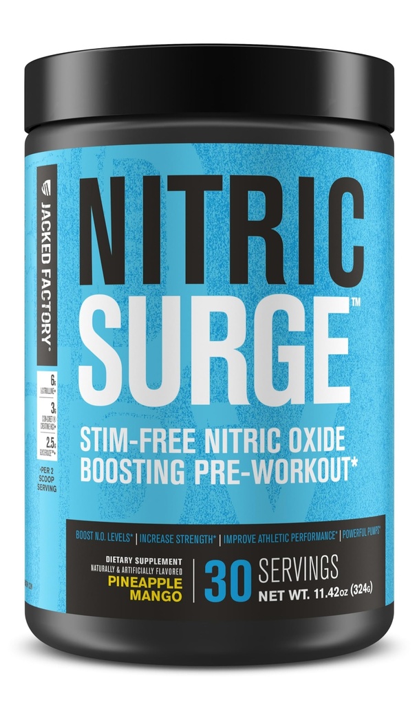 Jacked Factory Nitric Cerrah Stim Free Pre Workout Toz - Caffeine-Free Nitrik Oksit Supplement w/Con-Crett Kretine, L Citrulline, & GlycerSize Glycerol - Pineapple Mango, 30 Hizmetler