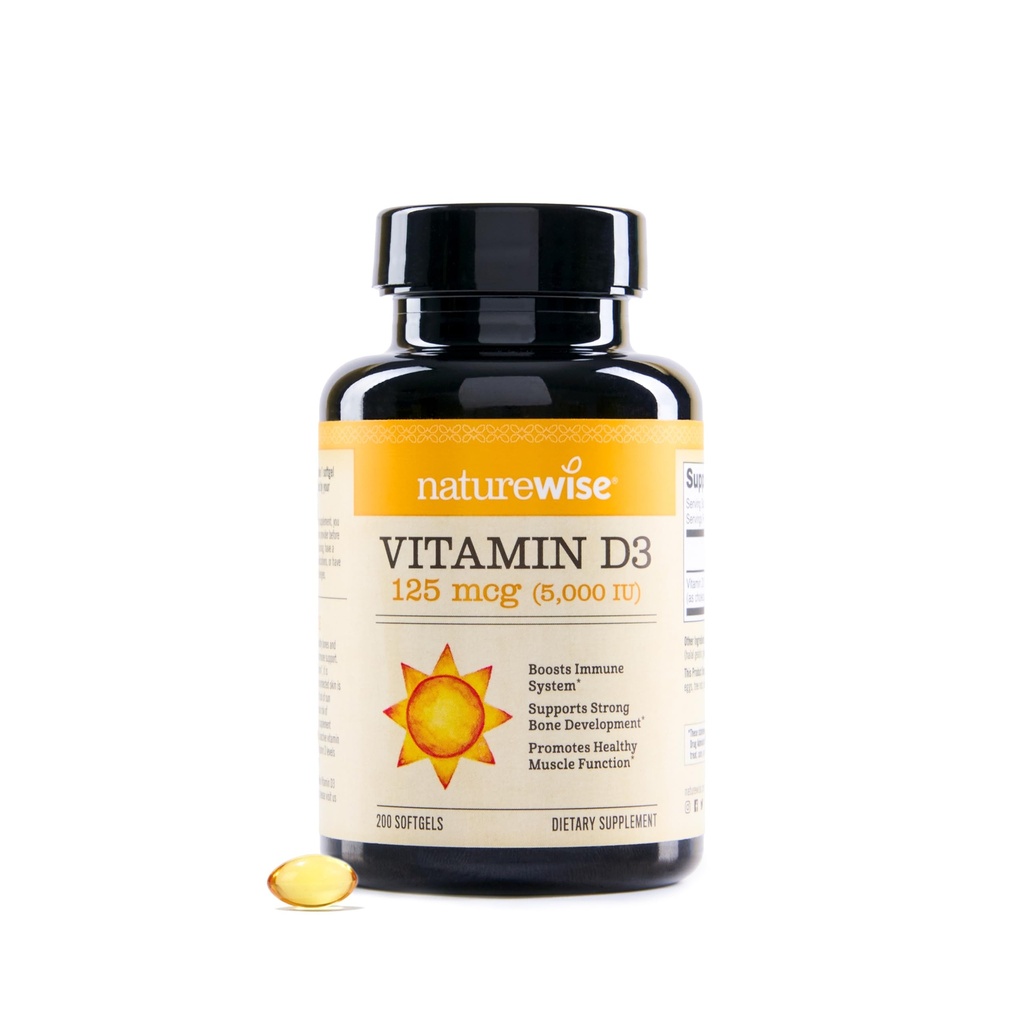 NatureWise Vitamin D3 5000iu (125 mcg) Immune Support, Sağlıklı Kas Fonksiyonlar ve Bone Health - Non-GMO, Gluten Free in Organic Ekstra Virgin Zeytinyağı, (Mini Softgel), 200 Count