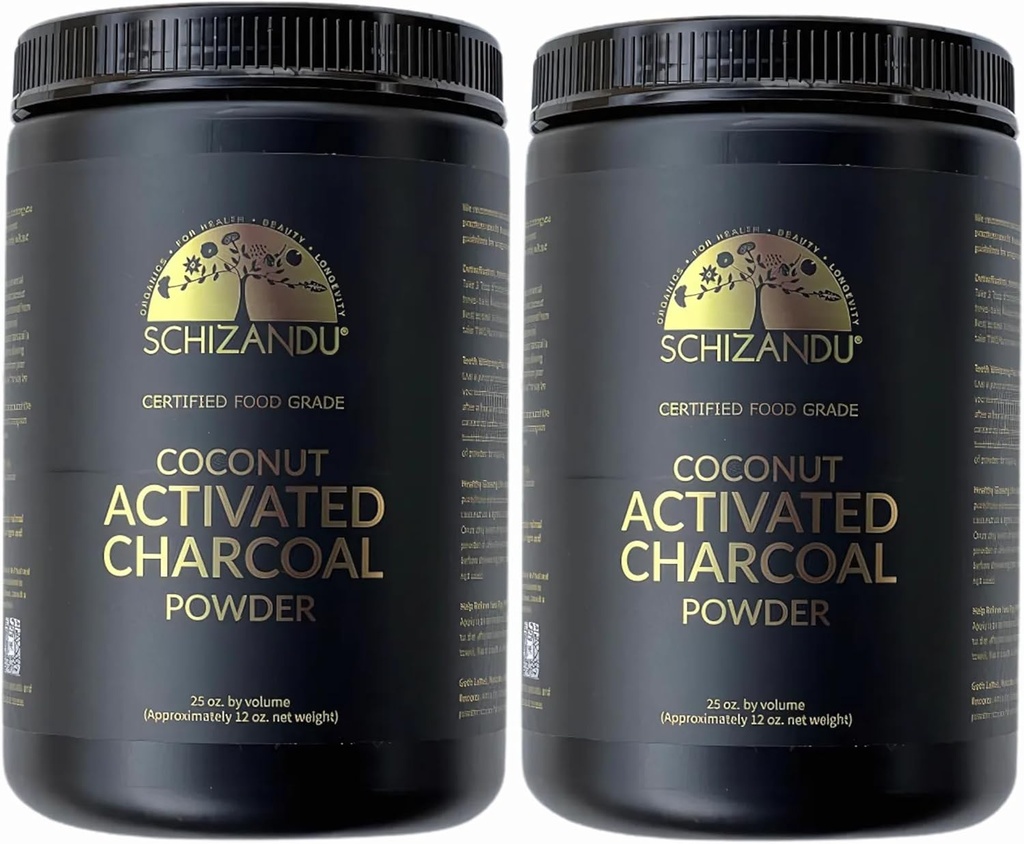 Organik Charcoal Toz Aktif Charcoal Natural, Vegan, Organik, GMO Free - Büyük Şişe 25 oz Toz - 2pack