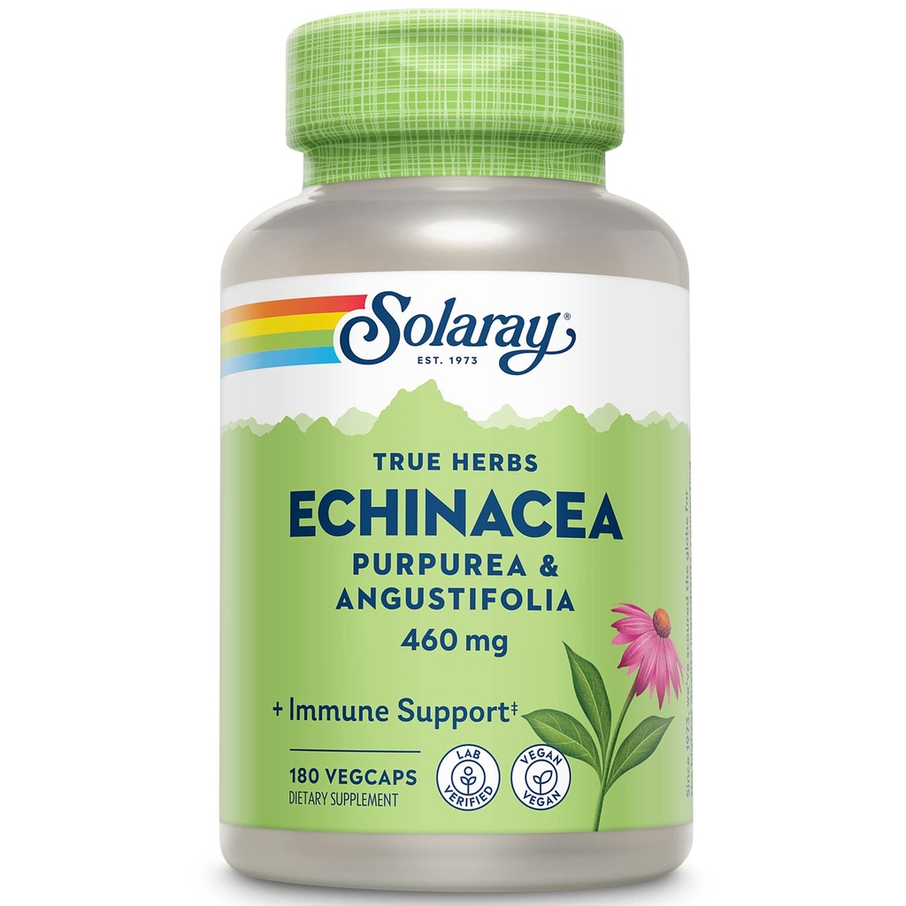 SOLARAY Echinacea Purpurea & Angustifolia Root 460 mg | Sağlıklı Immune & Respiratory Function Support | 180 VegCaps