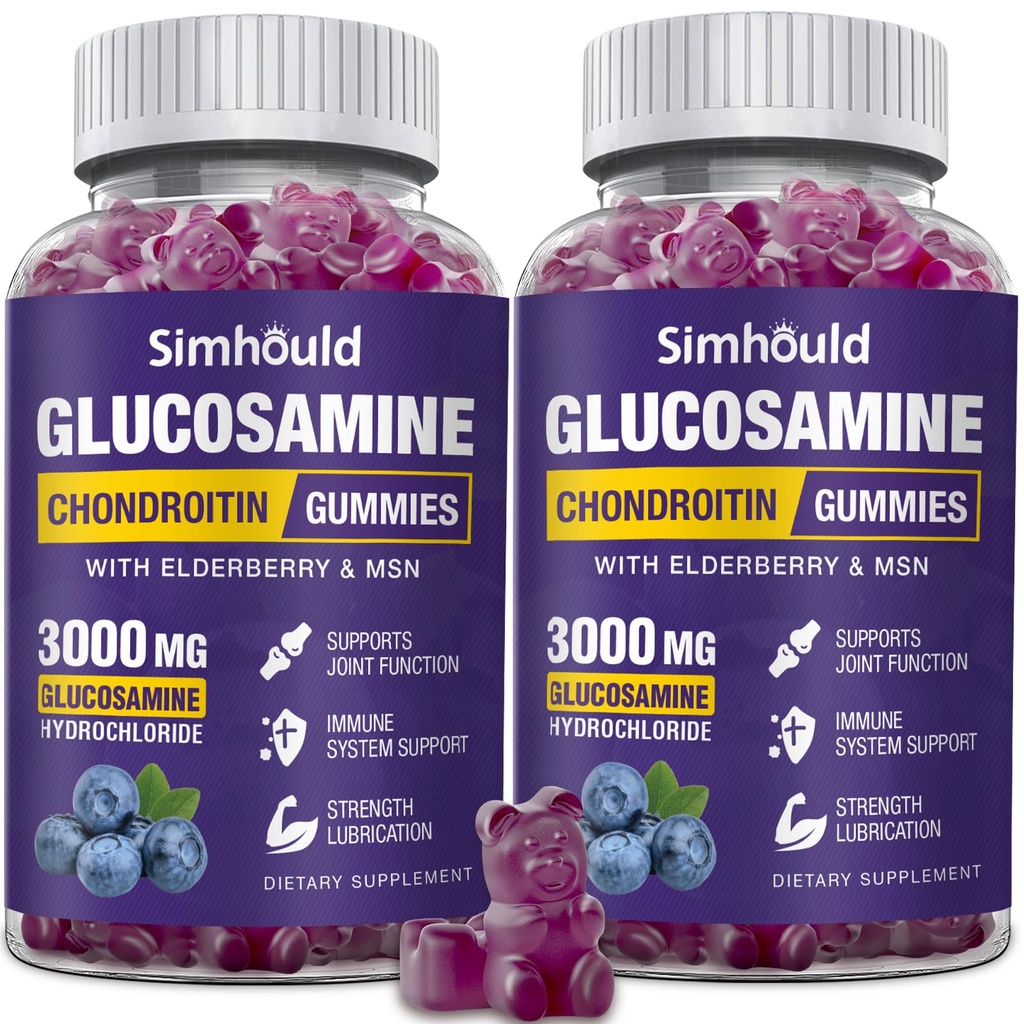 2 Packs Glucosamine Chondroitin Gummies - 3000MG Ekstra Güçlü Ortak Desteği MSM & Elderberry, Flexability, Anti Ioksimmune Support Gummy for Yetişkinler, Men & Women