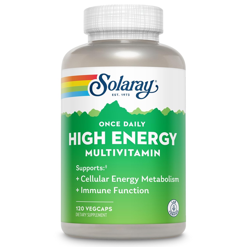SOLARAY Once Daily High Energy Multivitamin for Women and Men – with Vitamin C, Vitamin D and Whole Food & Herb Base - Cellular Energy Metabolism & Immune Function Support – 120 Servings, 120 VegCap