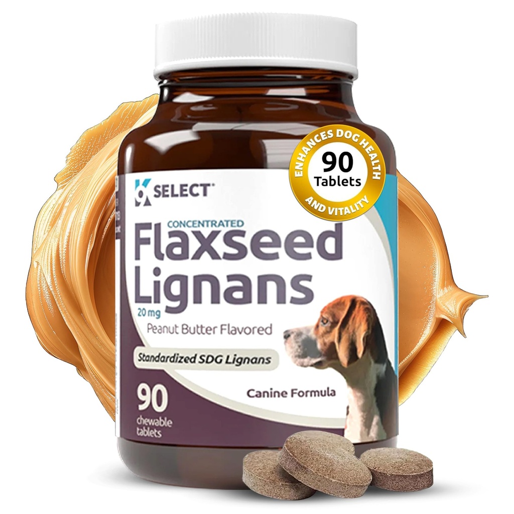 K9 Köpekler için Yoğun Bir Lignans seçin, 20 mg 90 Tablet, Peanut Butter Flavored Chewable, Impove Coat