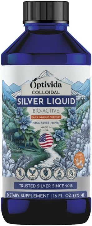 Optivida Health Colloidal Silver Liquid (16 Oz) – Premium Nano Gümüş Colloidal Supplement for Daily Wellness & Immune Support, Natural Liquid Silver Hydrosol for Yetişkinler & Kids, Non-GMO, Gluten-Free-GMO, Gluten-Free-Free