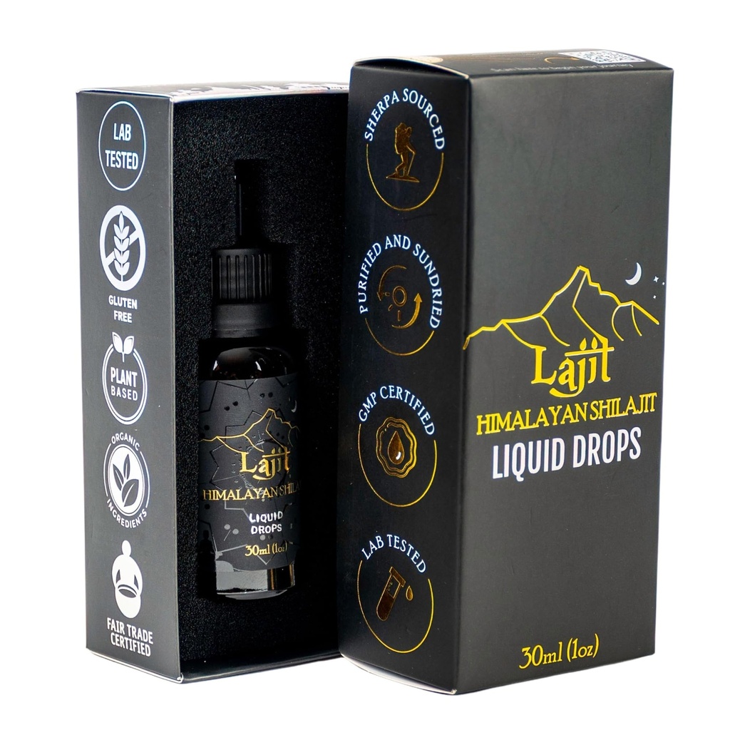 Lajit Gold Grade Himalaya Shilajit Liquid Drops – Organik, Sun-Dried – Bio available Nutrients - Fulvic Acid, 85+ Trace Minerals - Lab Erkekler ve Kadınlar için Test Edildi – Doğal Enerji, Immunity, Güçlü- 30 ml