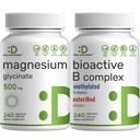 Magnezyum Glycinate 500 mg Veggie Capsules & Bioaktif Vitamin B Kompleksi Paket - Kolay Absorbed Chelated Mineral - Immune, Energy, & Metabolism Supplement