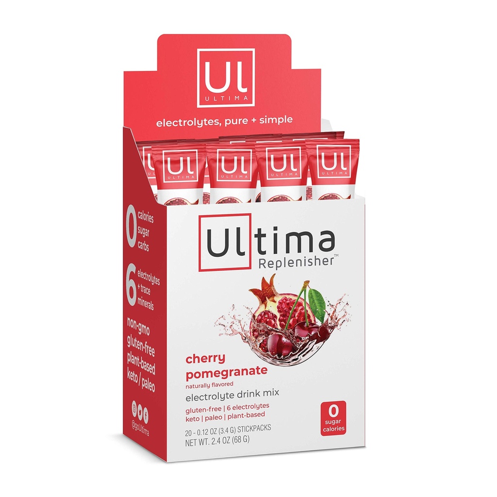 Ultima Replenisher Electrolyte Hydration Drink Mix, Cherry Pomegranate, 20 Service Stick Box, no Sugar, no Carbs, no Calories, Keto, Gluten-Free, Non-GMO, Vegan