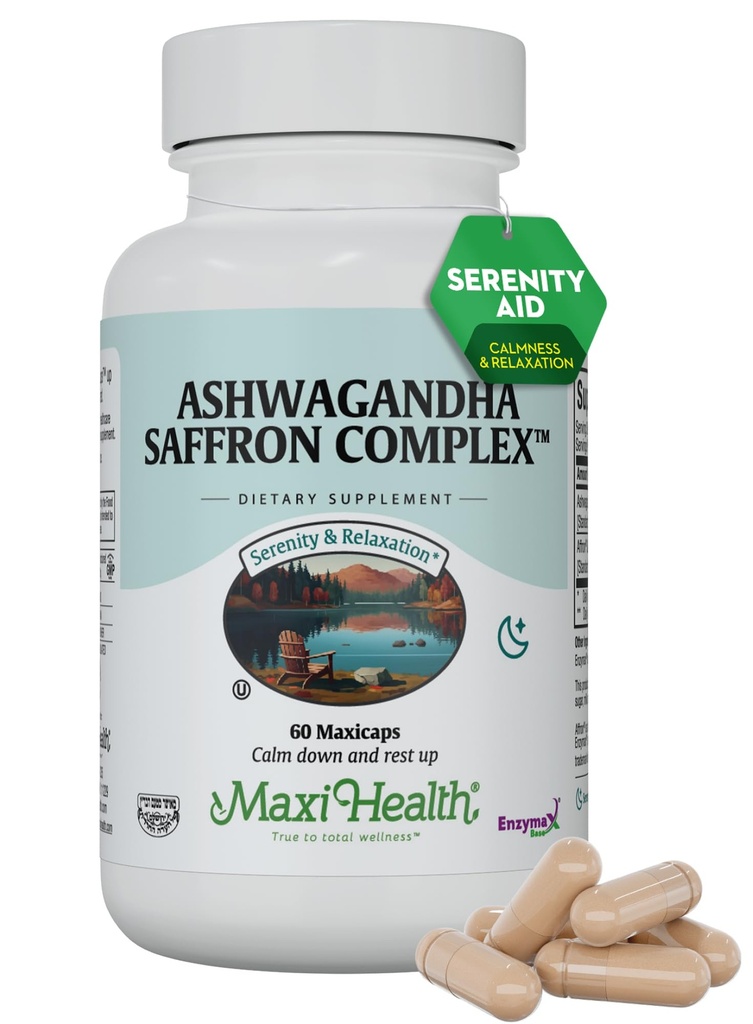Ashwagandha Supplements Kompleks with Saffron - 600 mg Ashwagandha Capsules & 30mg Stres Yardımı için Saffron Tür: Mood & Calm – Kosher, 60 Capsules