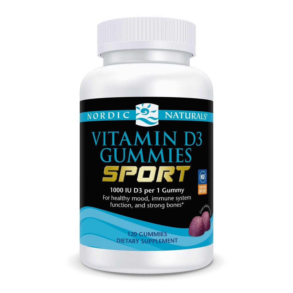 Nordic Naturals Vitamin D3 Gummies Sport, Wild Berry - 120 Gummies - 1000 IU Vitamin D3 - NSF Sertifikalı - Sağlıklı Bones, Mood & Immune System Function - Non-GMO - 120 Hizmetler