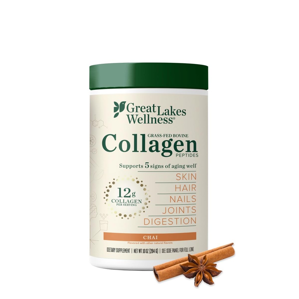 Büyük Lakes Wellness Collagen, Tozu Skin, Saç, Nails, Ortaklar ve Digestion - Chai Flavored - Quick Dissolve Hydrolyzed, Non-GMO, Kosher - 10 ozzz